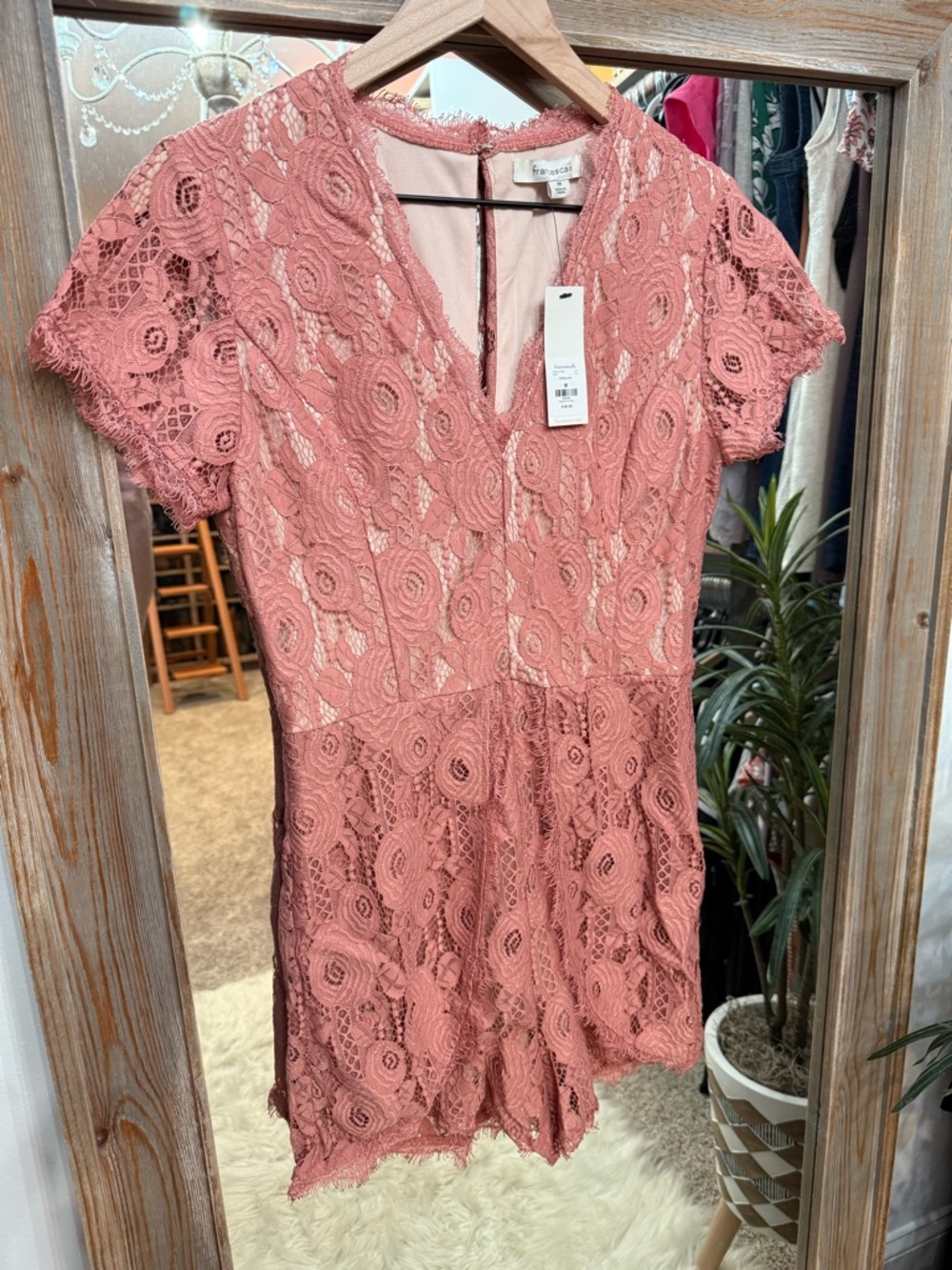 Francesca's Dusty Rose Lace Romper